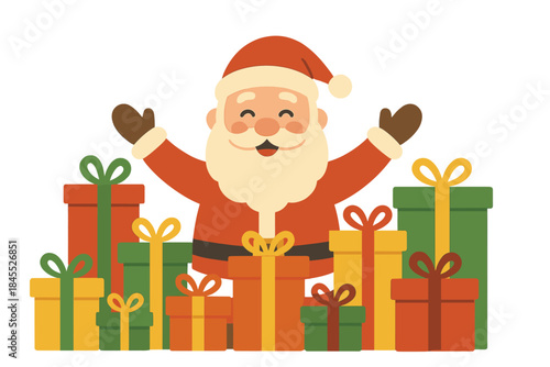Santa Claus surrounded by countless gifts
