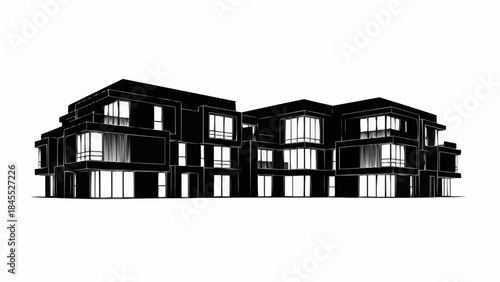 Modern Apartment Building Architectural Sketch.