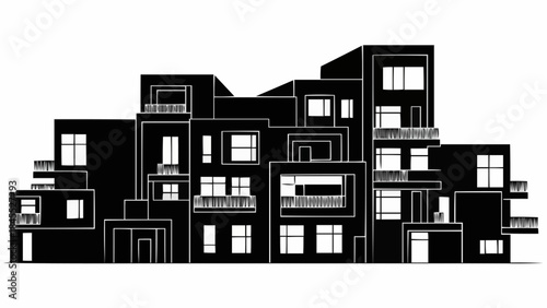 Modern Apartment Building Silhouette with Geometric Design.
