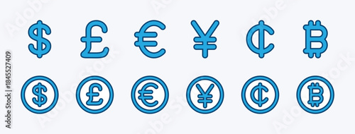 Set of currency icon. Money kind signs. Bank coin exchange symbol collection. Contains dollar, pound sterling, euro, yen, cent, bitcoin - vector illustration
