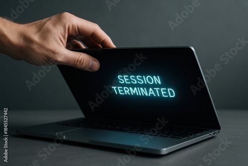 zero trust security architecture concept. A hand closing a laptop displaying 