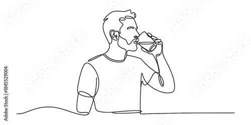 One line drawing of a man drinking water from a glass