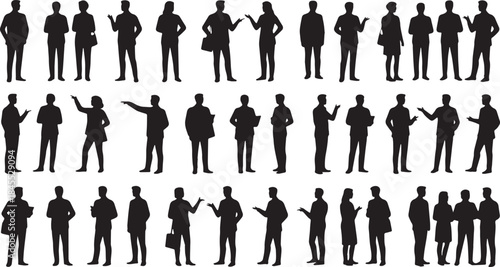 Human Silhouette Set — Social Interaction, Conversation, Group Activities — Solid Black People Icons for Communication Design, UI Systems, Branding, and Infographics — Editable Vector Template