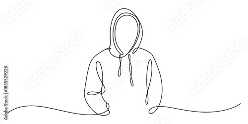 Minimalist one line drawing of a person wearing a hoodie