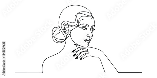 Elegant woman portrait continuous line drawing minimalist beauty art