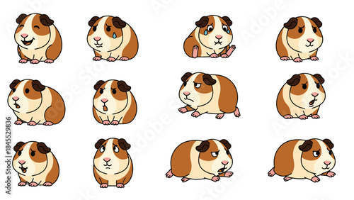 Cartoon-style illustrated guinea pigs in various poses and expressions  