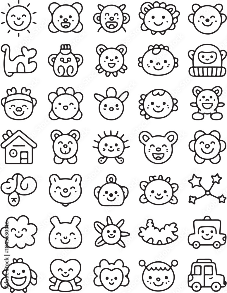 Naklejka premium Cute cartoon icons for kids and children's projects