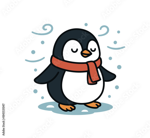 Flat vector illustration of bright wearing tiny scarf snowy breeze cute pose