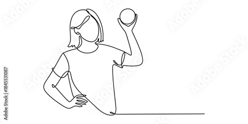 Woman holding a ball in continuous line art style