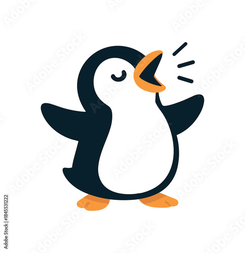 Flat vector illustration of bright singing or calling with small sound lines cheerful pose