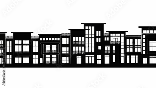 Modern Apartment Building Facade Silhouette Black and White.
