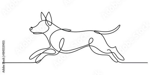 One line drawing of a running dog, continuous line art