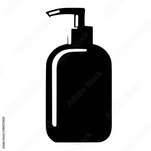 Black bottle with dispenser for cream, soap or shampoo on a white background, modern design, copy space