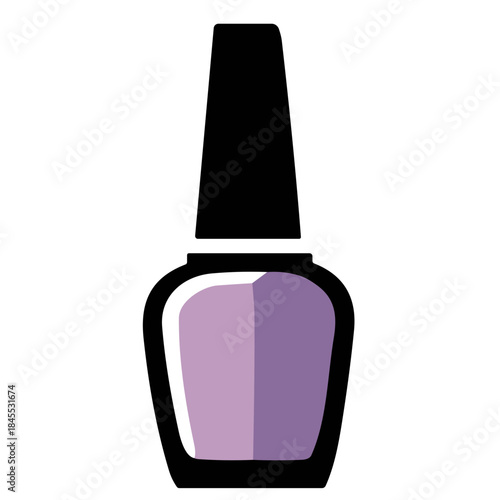 Black and purple nail polish bottle icon on a white background, modern design, copy space