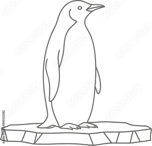 Simple line drawing of an emperor penguin standing alone on an ice floe