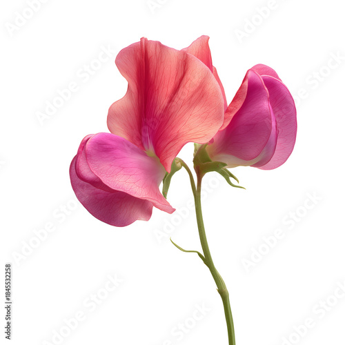Pink and White Sweet Pea Flowers Bloom on a Stem With Green Leaves in Natural...