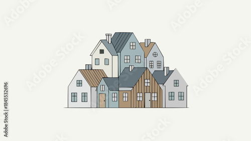 Charming cluster of diverse houses in a row.