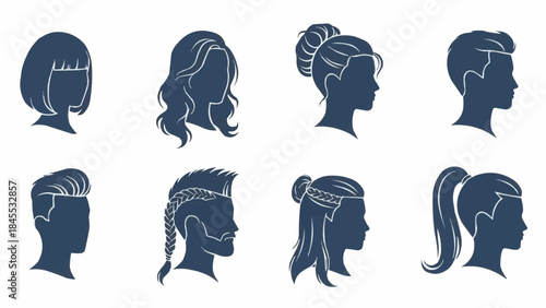 Collection of Diverse Human Head Silhouettes Showcasing Various Hairstyles.