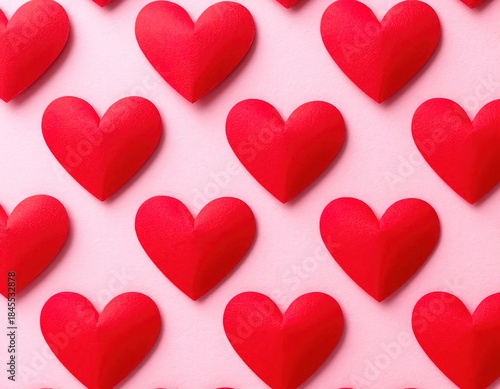 Red and pink paper hearts background. Valentine's Day card.