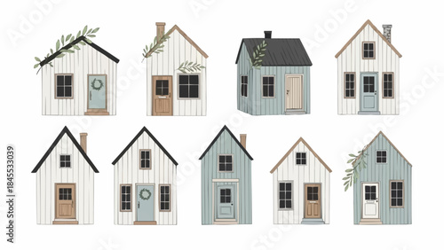 Collection of charming small houses with unique architectural details.