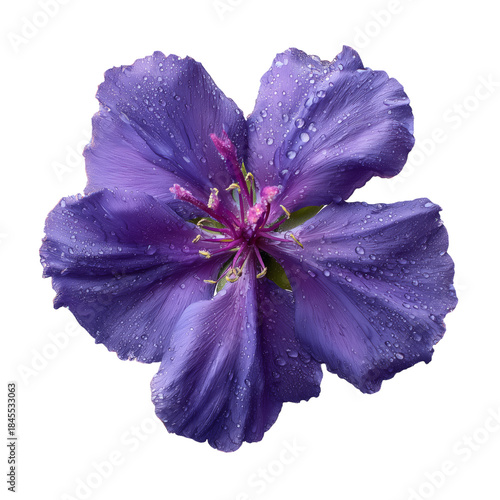 Purple Flower With Dew Drops Showing Fine Details and Vibrant Color in Natura...