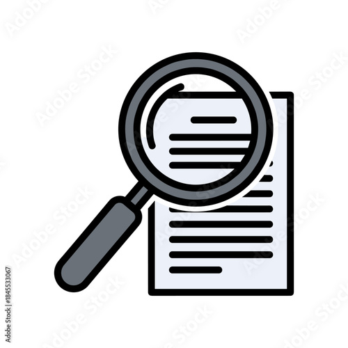 Magnifying glass examining document for detailed information and analysis.