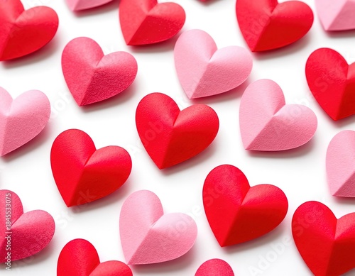 Red and pink paper hearts background. Valentine's Day card.