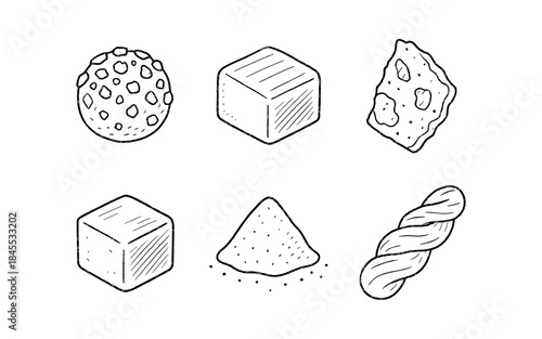 Hand-drawn collection of assorted baked goods and confectionery items