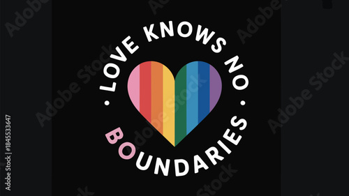 Lgbtq heart symbol with love knows no boundaries text on matte black background