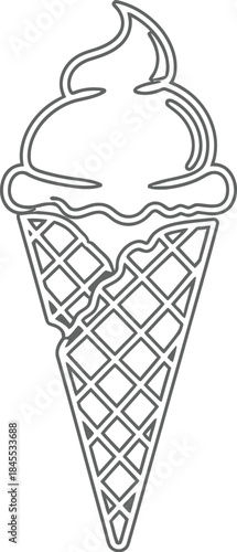 Simple black line art icon of a soft serve ice cream cone with a crack