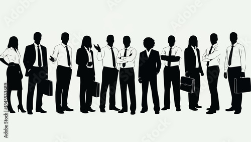 Diverse group of business professionals standing together in a line.