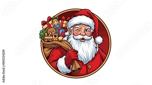 Santa Claus Cartoon Character with Toy Sled.