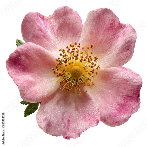 Pink Flower With Yellow Center Surrounded by Green Leaves in Natural Light