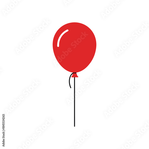 Red balloon floating in the air with a long black string attached.