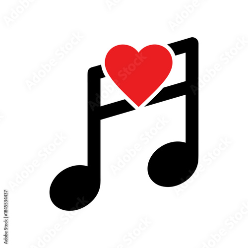 Red Heart on Musical Notes Symbol.