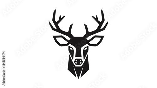 Geometric Deer Head with Antlers Illustration.