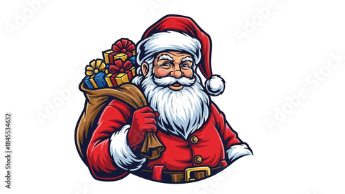 Cartoon Santa Claus with Gift Sack.