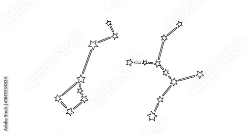 Outline drawing of two distinct constellations connecting stars with simple lines