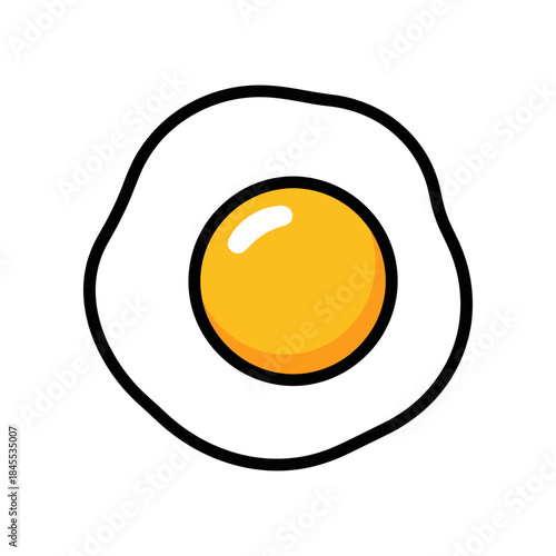 Simple Cartoon Style Fried Egg Illustration with Bright Yellow Yolk.