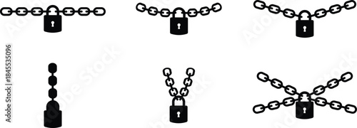 Set of padlock chain icons, collection of lock and security symbols, group of flat vector illustrations, add safety, protection, secure, and privacy concept, black style