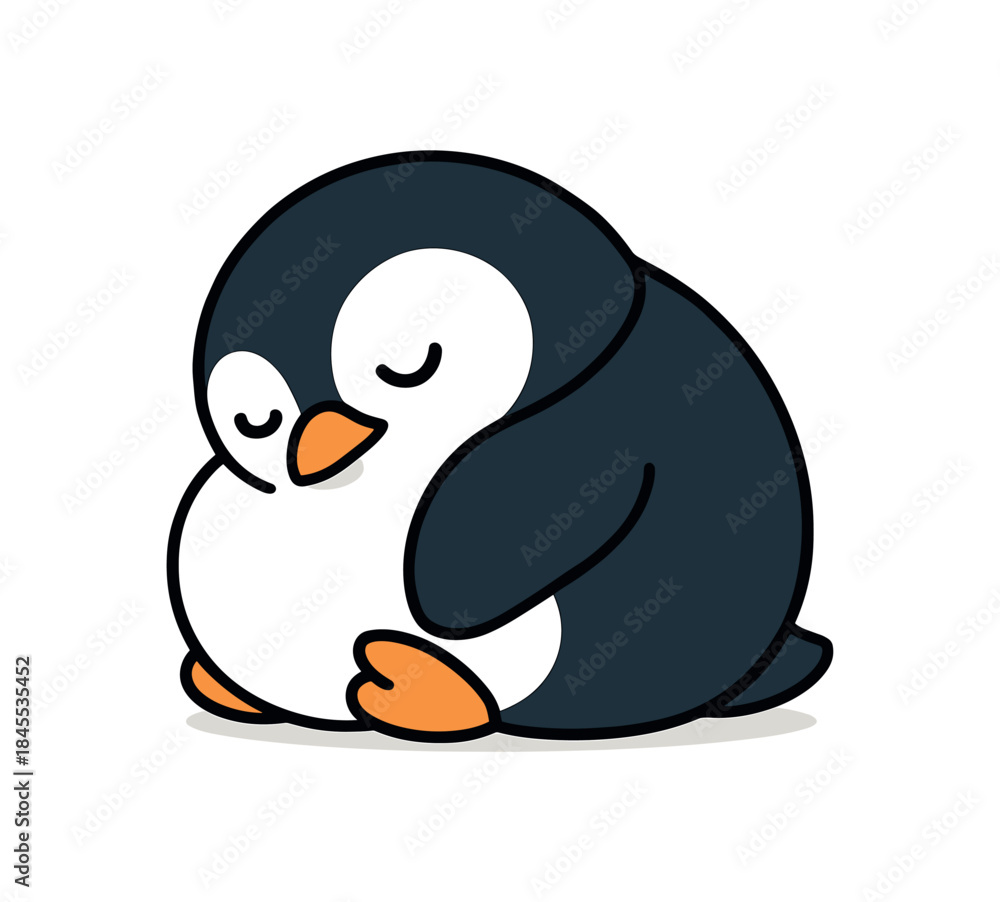 Obraz premium Flat vector illustration of bright curled up sleeping with head tucked into chest cozy pose