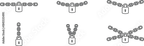 Set of padlock chain icons, collection of lock and security symbols, group of line vector illustrations, add safety, protection, secure, and privacy concept, black style