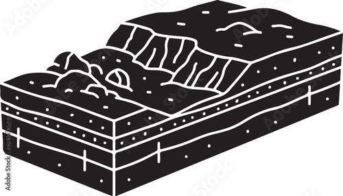 Geological rock layers illustration in black and white