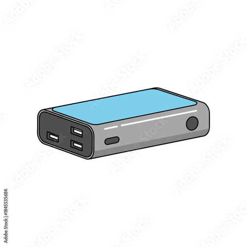 Sleek portable power bank device with multiple charging ports.