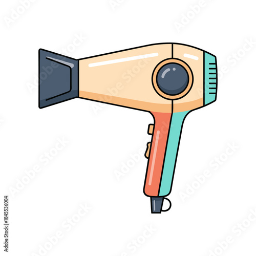 Stylized illustration of a modern hairdryer with a retro color palette.