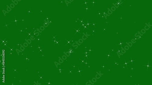 A twinkling starry night sky background. white cartoon blinking stars, blinking retro vector stars and dots, twinkling starry night sky, sparkle glitter light effect on green screen, 4K animation