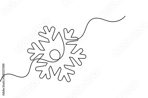 Continuous one line drawing of a snowflake design minimalist one line snowflake vector illustration