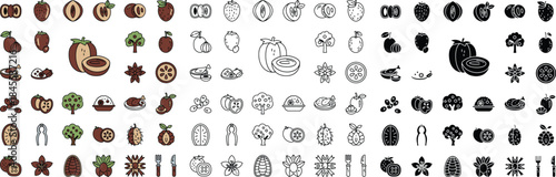 Collection of various fruits and vegetables in different colors and styles strawberries