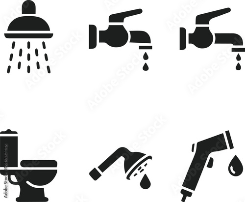 Set of bathroom and plumbing fixture icons