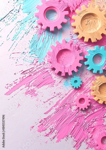 A vibrant composition of colorful gears on a textured backdrop, symbolizing teamwork and collaboration